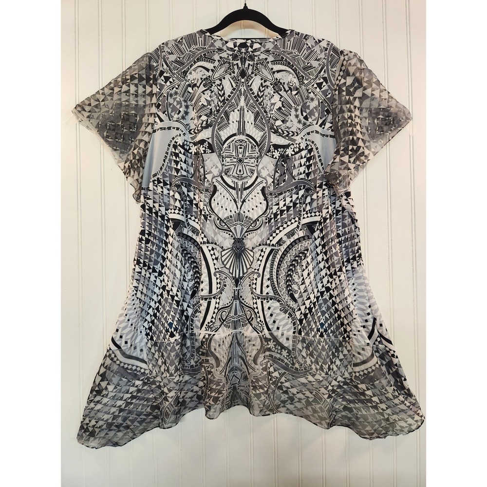 Live Let Live Woman 3X Geometric Sequin V-Neck Flutter Sleeve Tunic Top Sheer - Picture 2 of 14